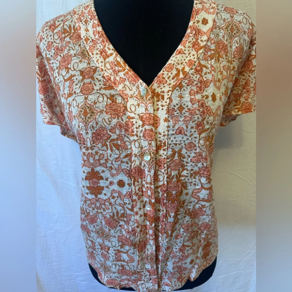 Rachel Zoe 100% Linen Boho Floral Button Front Blouse – XL